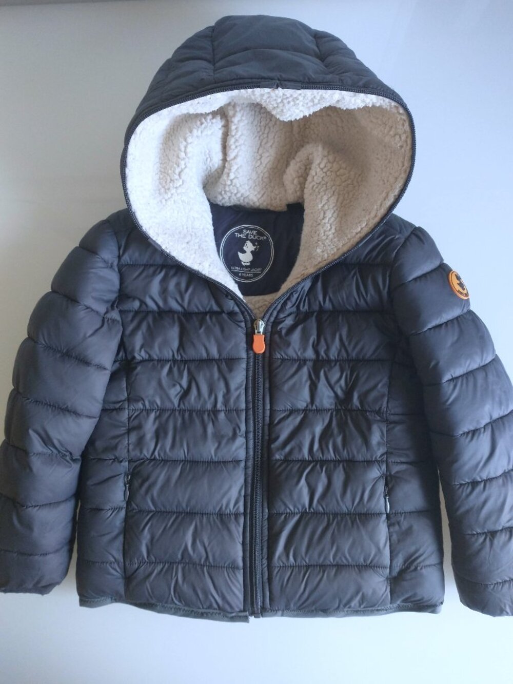 Save The Duck Kids Hooded Sherpa Plumtech Puffer Jacket 4Y DARK NAVY BLUE Alter